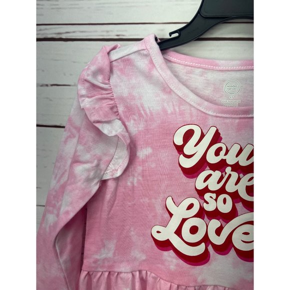 Wonder Nation Pink Tie Dye 3/4 Ruffle Sleeves You Are Loved Girl's Dress Size 4T - Picture 3 of 6